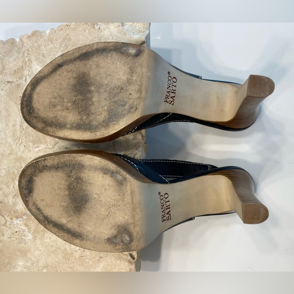 Franco Sarto Slingback Peep Toe Black Pebble grain Leather Platform Heels Sz 9.5 - Picture 8 of 10